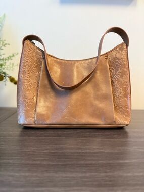 The Sak | Leather Embossed Floral Tan Medium Shoulder Bag | Zip Closure